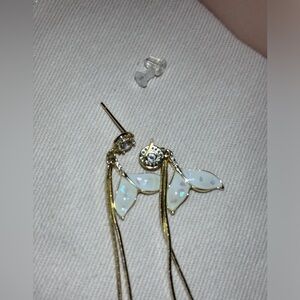 925 Sterling Silver Whale Tail Dangling Pearl Earrings